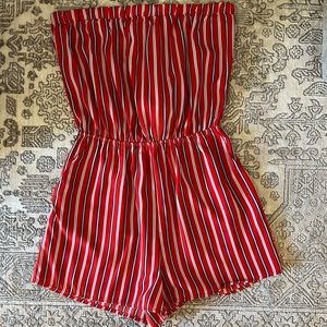 Open Back Red Striped Romper